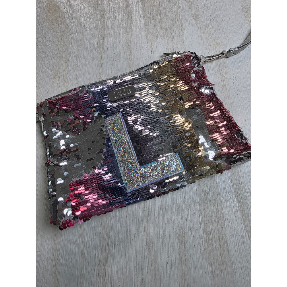 Justice Girls Silver Flip Sequin Initial L Wristlet Clutch Bag Y2K Festival